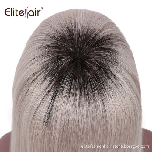 Straight Human Hair Wigs Machine Made None Lace Front Bob Wigs Short Straight T1B silver Bob Wigs with Bangs for Black Women